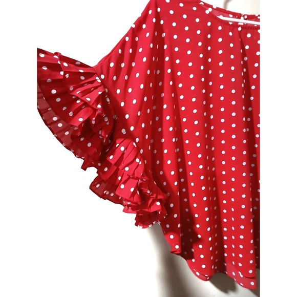 JODIFL Red & White Polka Dot Pleated Top S - Picture 2 of 4